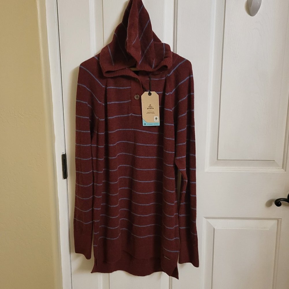 Prana Women's Milani Striped Tunic Hoodie Maroon Stripe Size Medium NWT - Picture 7 of 10